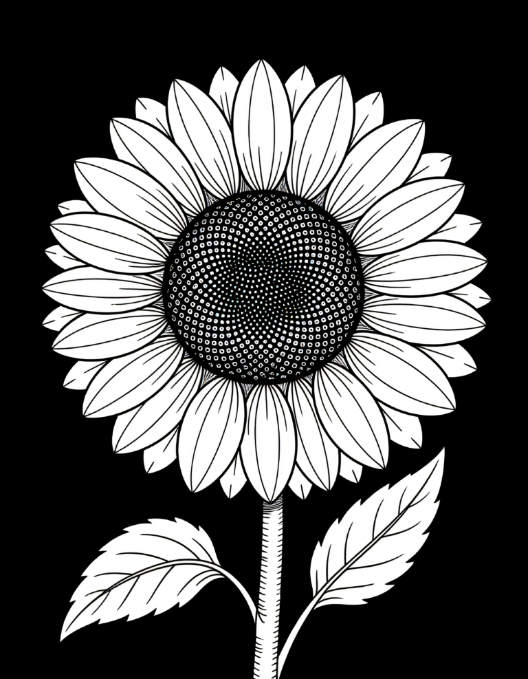 Coloriage tournesol simple, grande fleur ronde