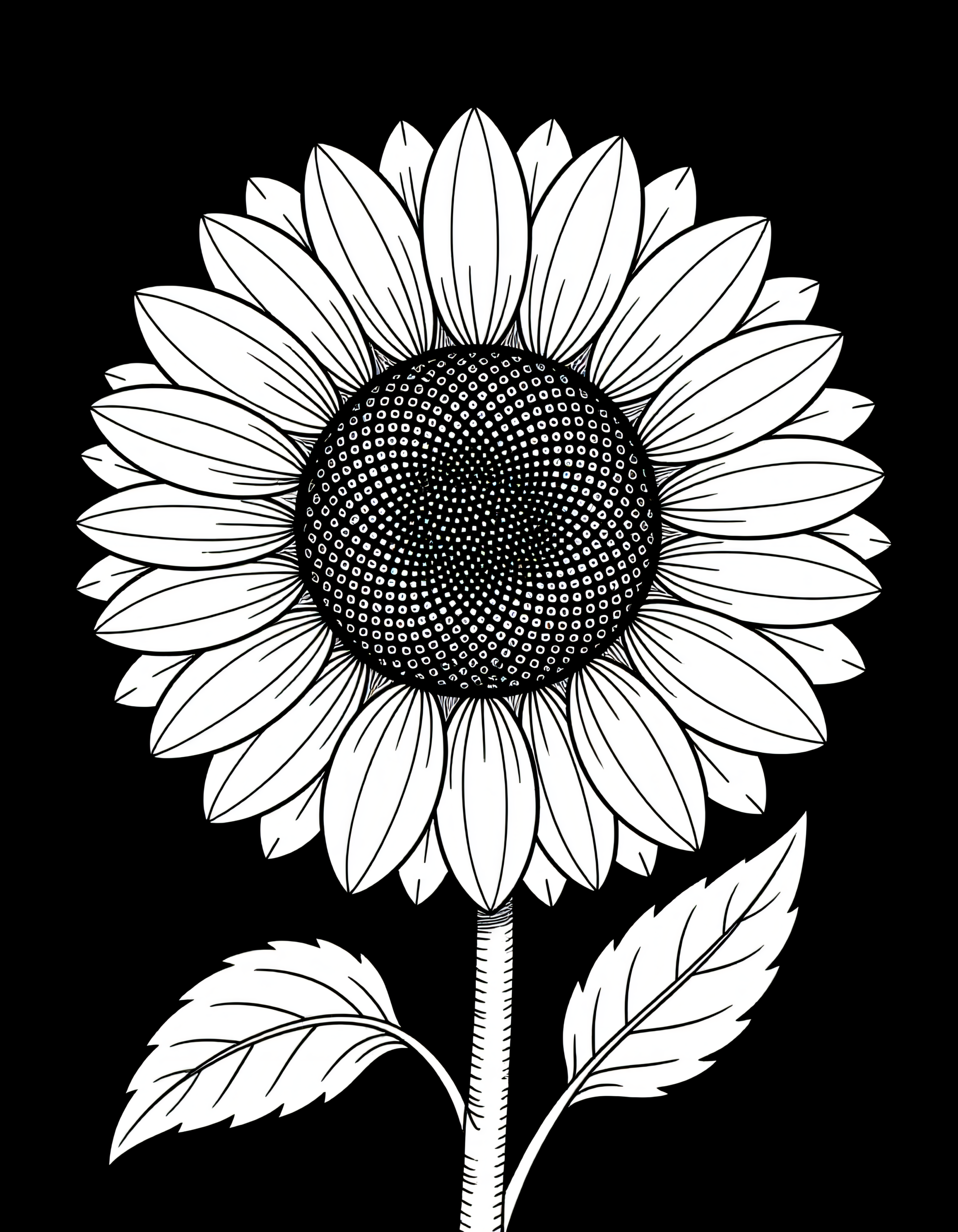 Coloriage tournesol simple, grande fleur ronde