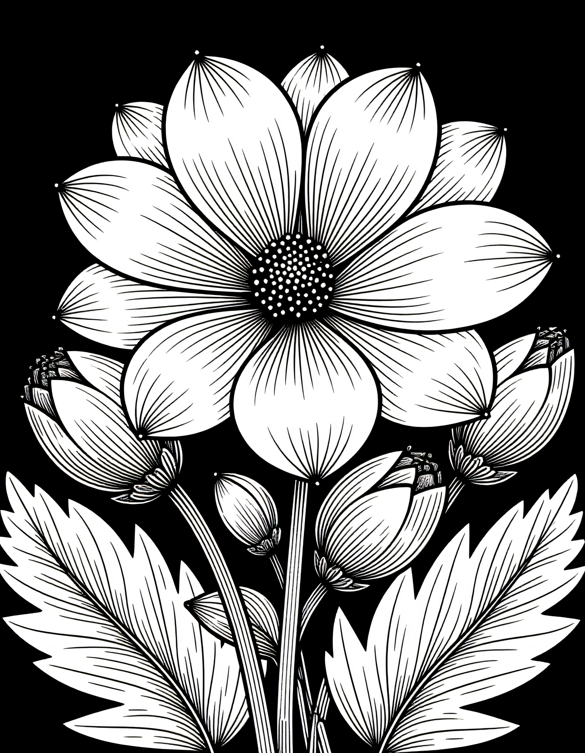 Coloriage tulipe simple, fleur épanouie