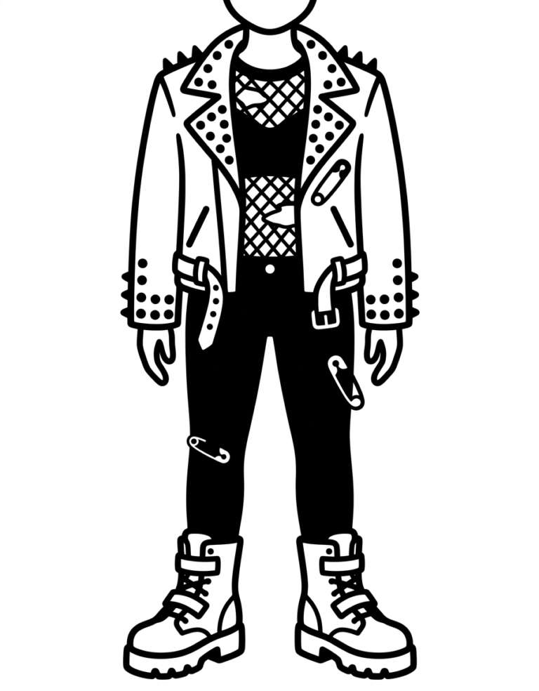 Coloriage style gothique punk moderne à imprimer