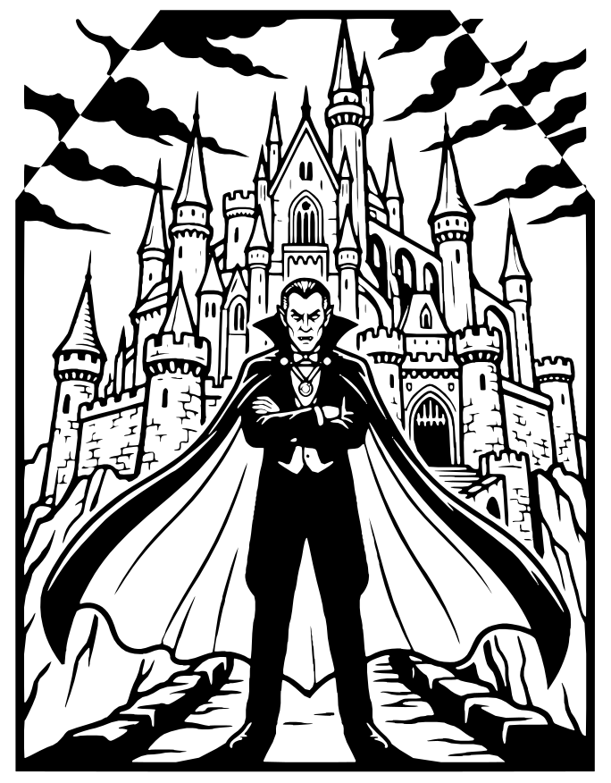 Coloriage affiche d’horreur — Vampire nocturne à imprimer