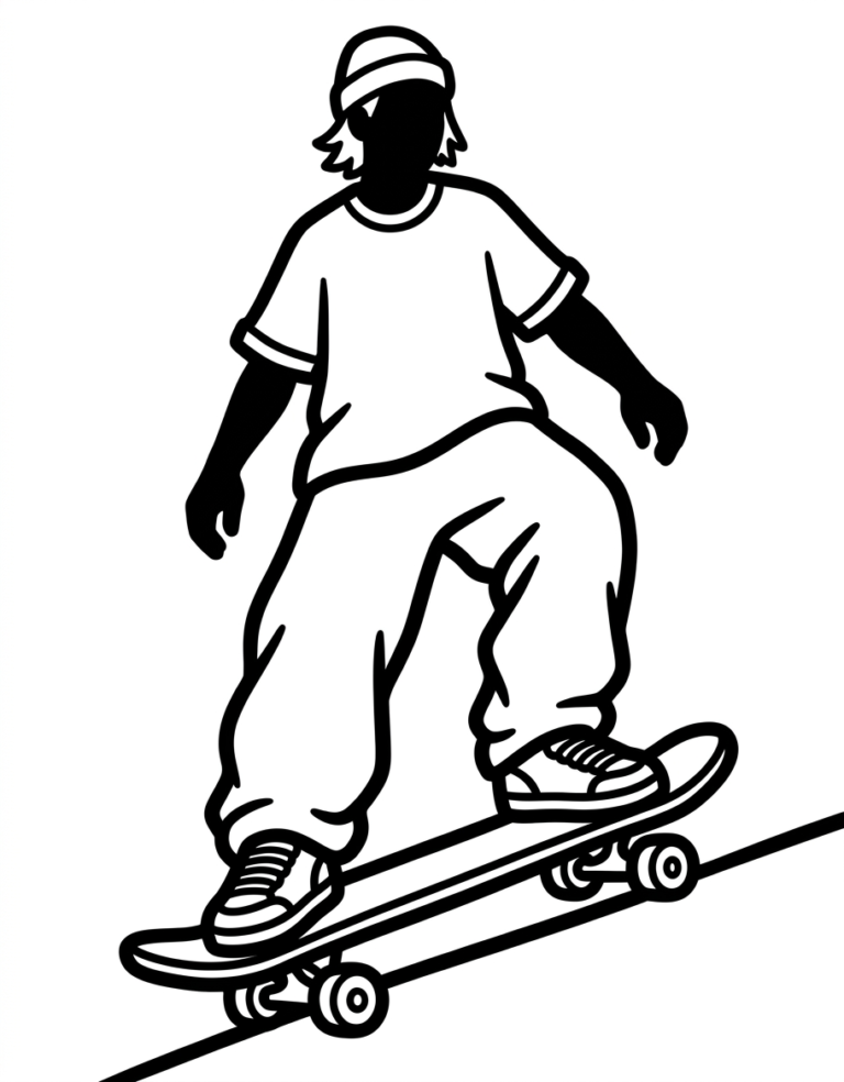 Coloriage style skateur en action
