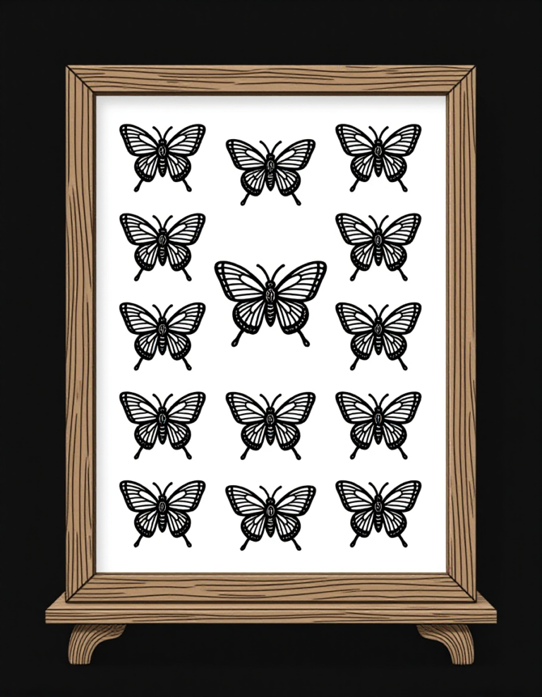 Coloriage Vitrine Cabinet de Curiosités Insectes Encadrés à imprimer gratuitement