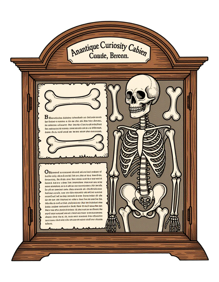 Coloriage Armoire à Curiosités d&rsquo;Époque et Squelettes à imprimer gratuitement