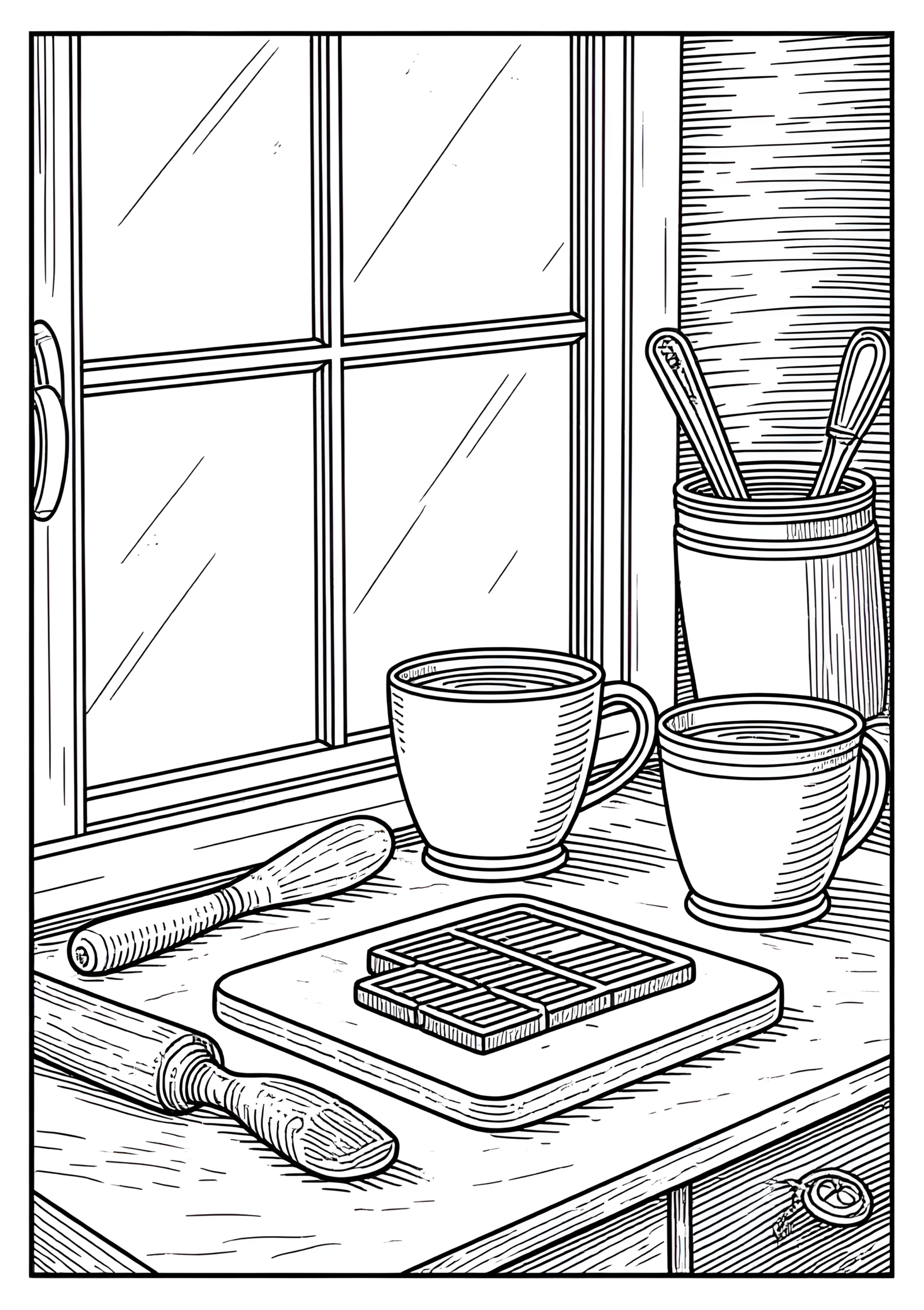 Coloriage atelier de chocolaterie, variante 1