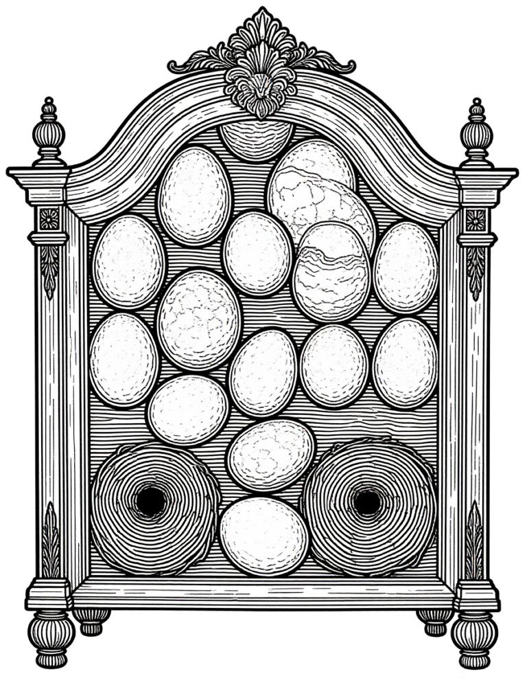 Coloriage Vitrine Curiosa aux Œufs d&rsquo;Autruche et Nids à imprimer gratuitement