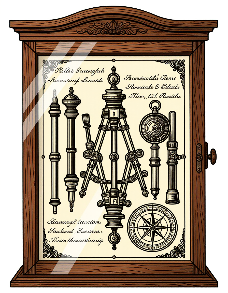 Coloriage Meuble Vitrine Instruments Scientifiques et Cartographiques, variante 1