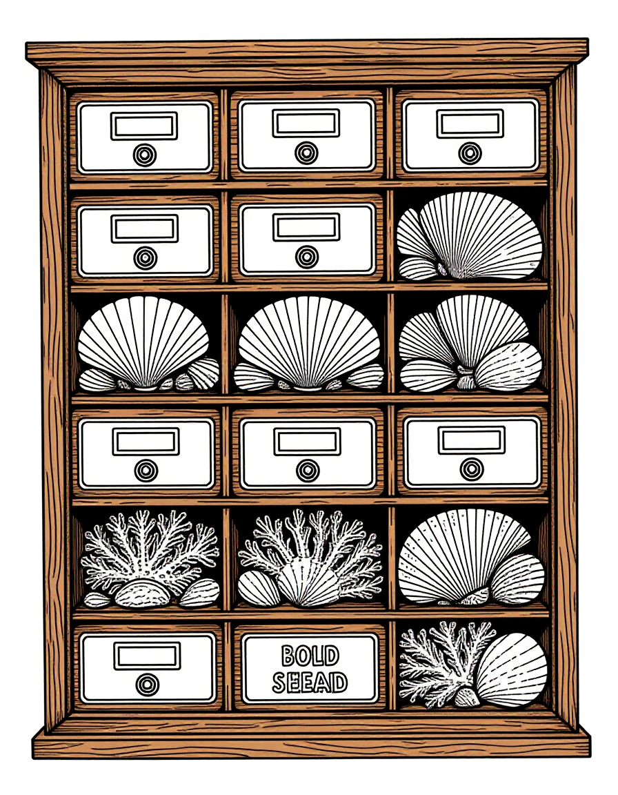 Coloriage Vitrine De Collectionnier Antiquaire Minéralogique, variante 1