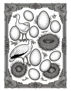 Coloriage Armoire de collection naturaliste aux nids d’oiseaux