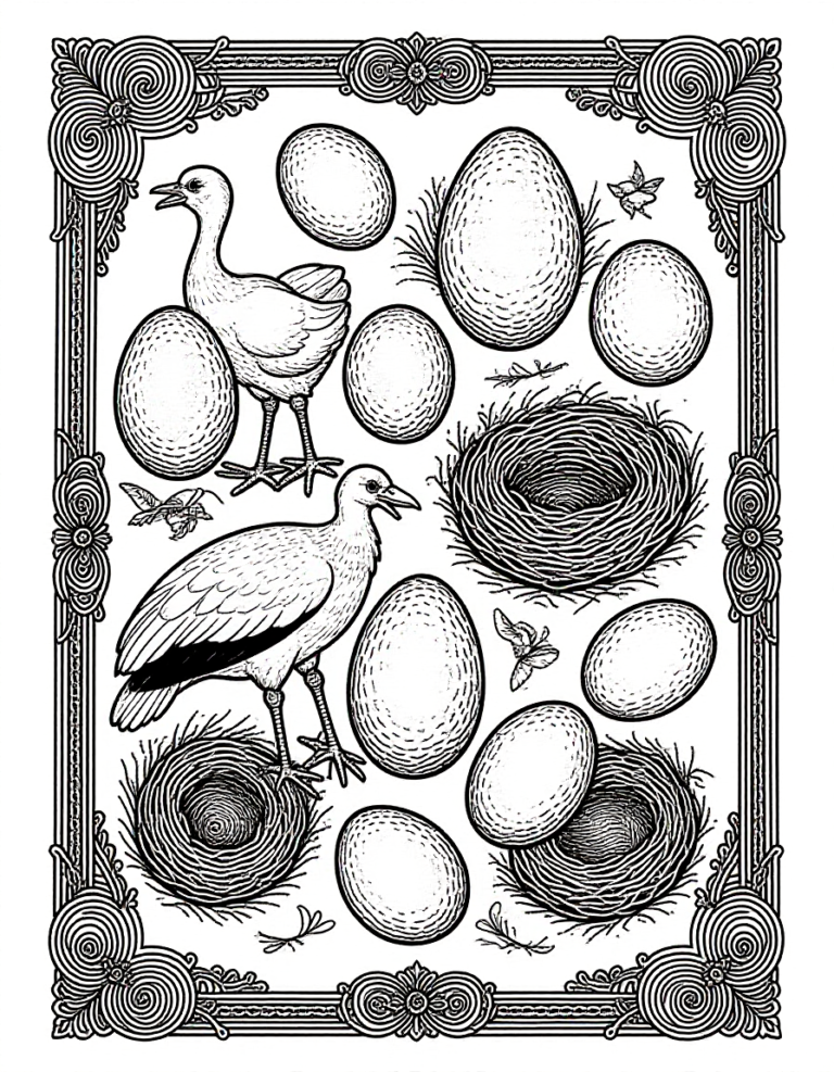 Coloriage Armoire de collection naturaliste aux nids d&rsquo;oiseaux à imprimer gratuitement