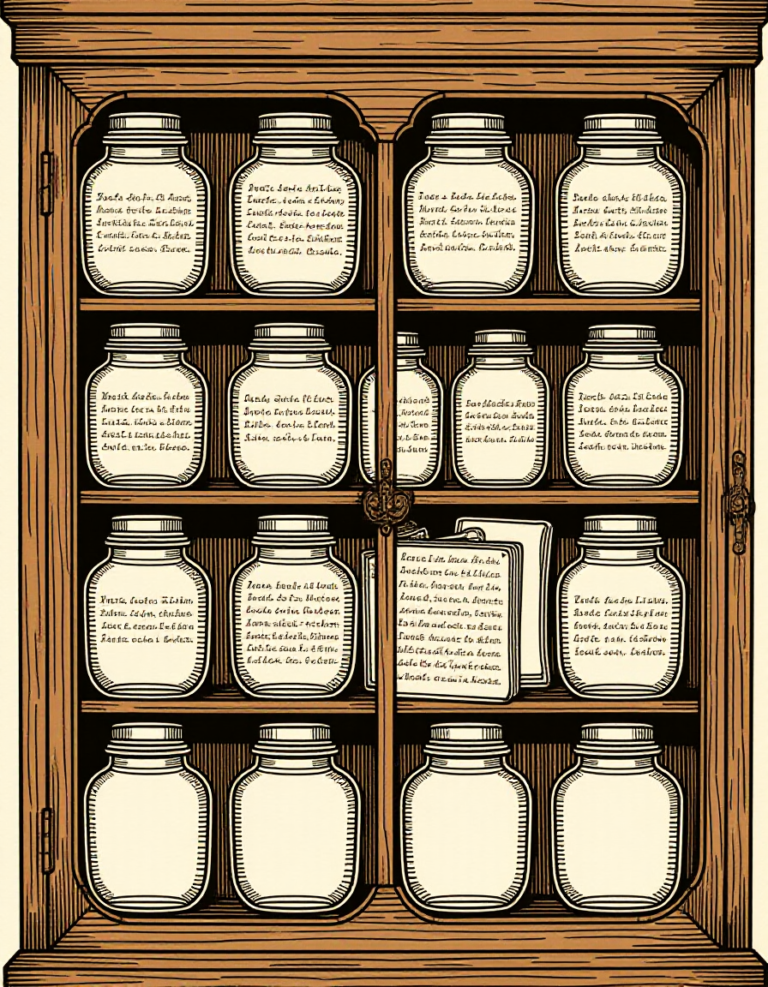 Coloriage Armoire d&rsquo;apothicaire avec bocaux anciens à imprimer gratuitement
