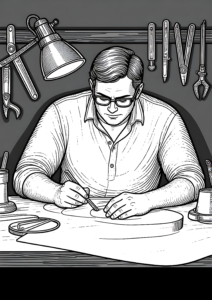 Coloriage atelier d’orfèvrerie aux outils suspendus