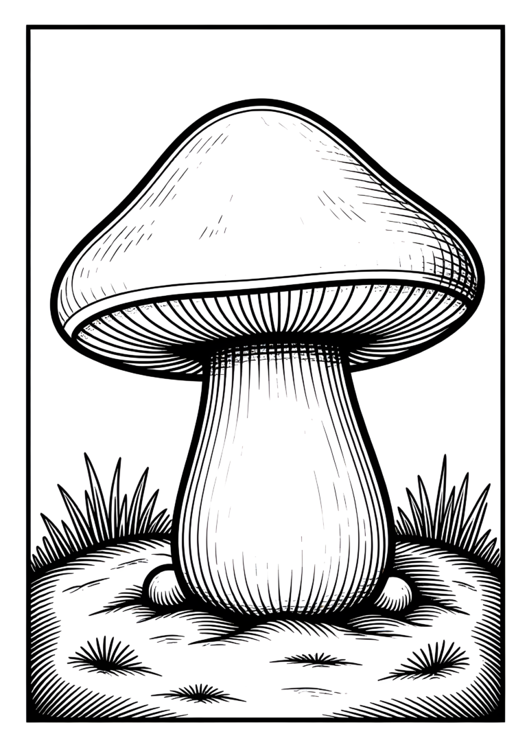 Coloriage Champignon Bolet dans Clairière Moussue à imprimer gratuitement