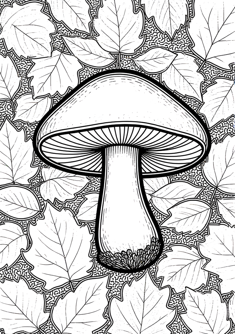 Coloriage Bleuet Vert dans Feuilles d&rsquo;Automne à imprimer gratuitement