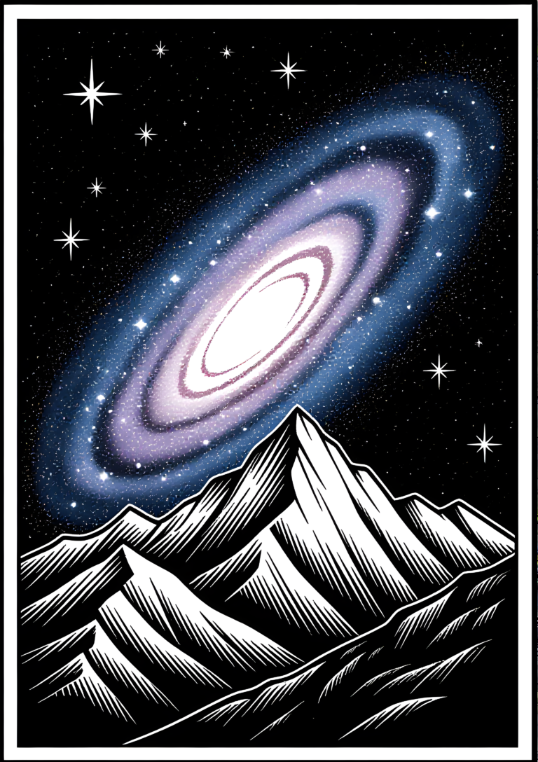 Coloriage Voie Lactée sur Chaîne de Montagnes Étoilée à imprimer gratuitement