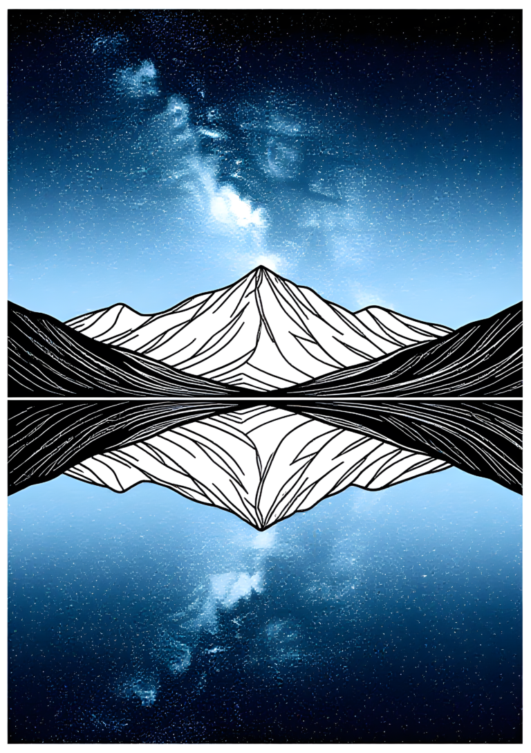 Coloriage Voie Lactée sur Montagnes et Eau Calme à imprimer gratuitement