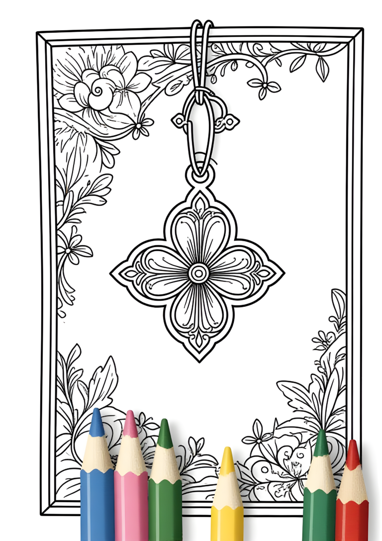 Coloriage Clé Monastique avec Ornement Quatrefoil Élégant à imprimer gratuitement