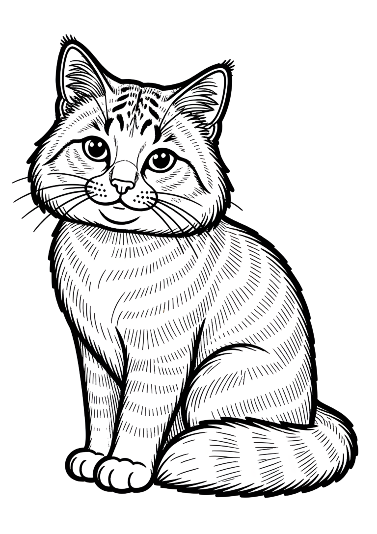 Coloriage Somali Chat Assis Motif Simple Noir Blanc à imprimer gratuitement