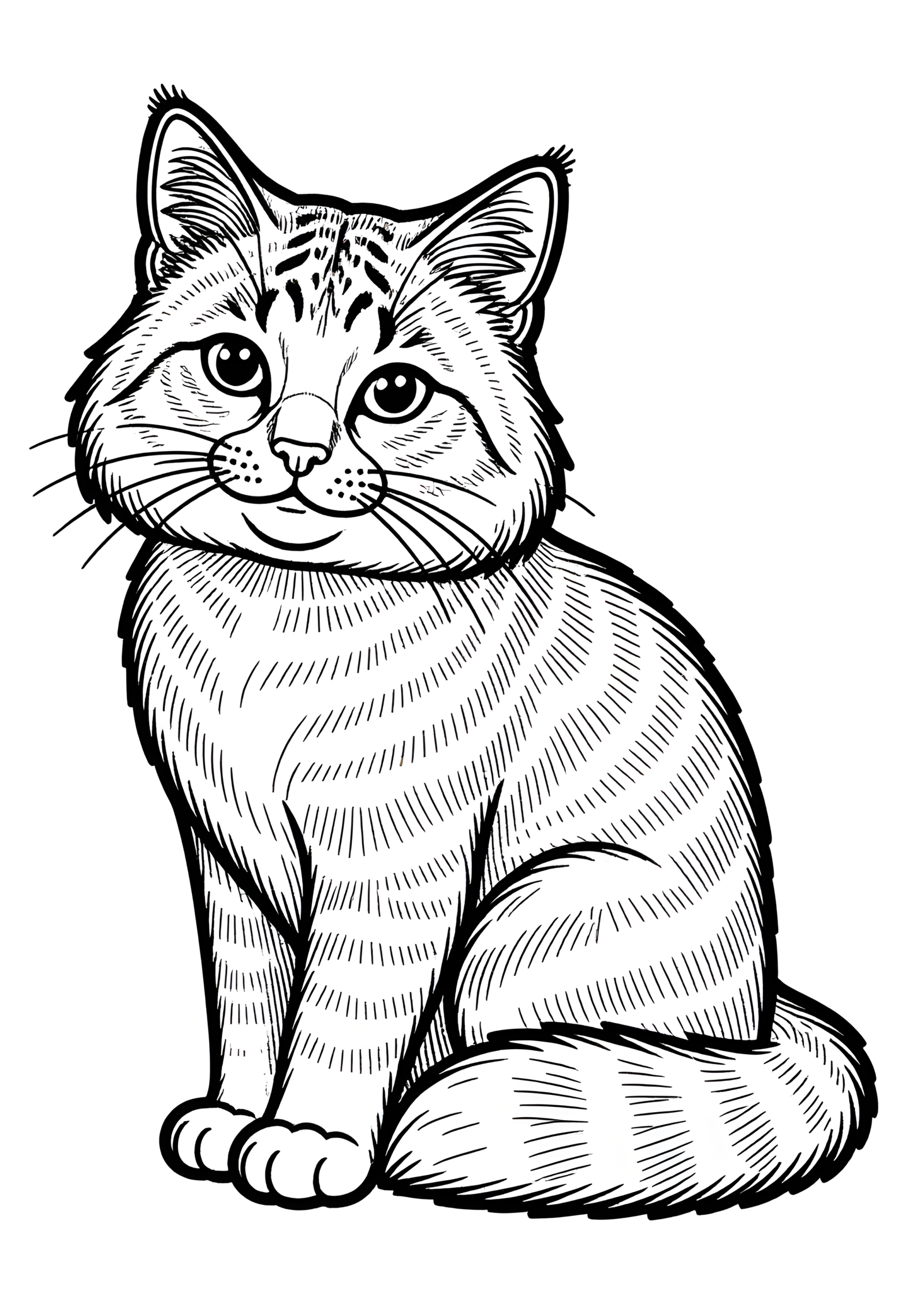 Coloriage Somali Chat Assis Motif Simple Noir Blanc, variante 1