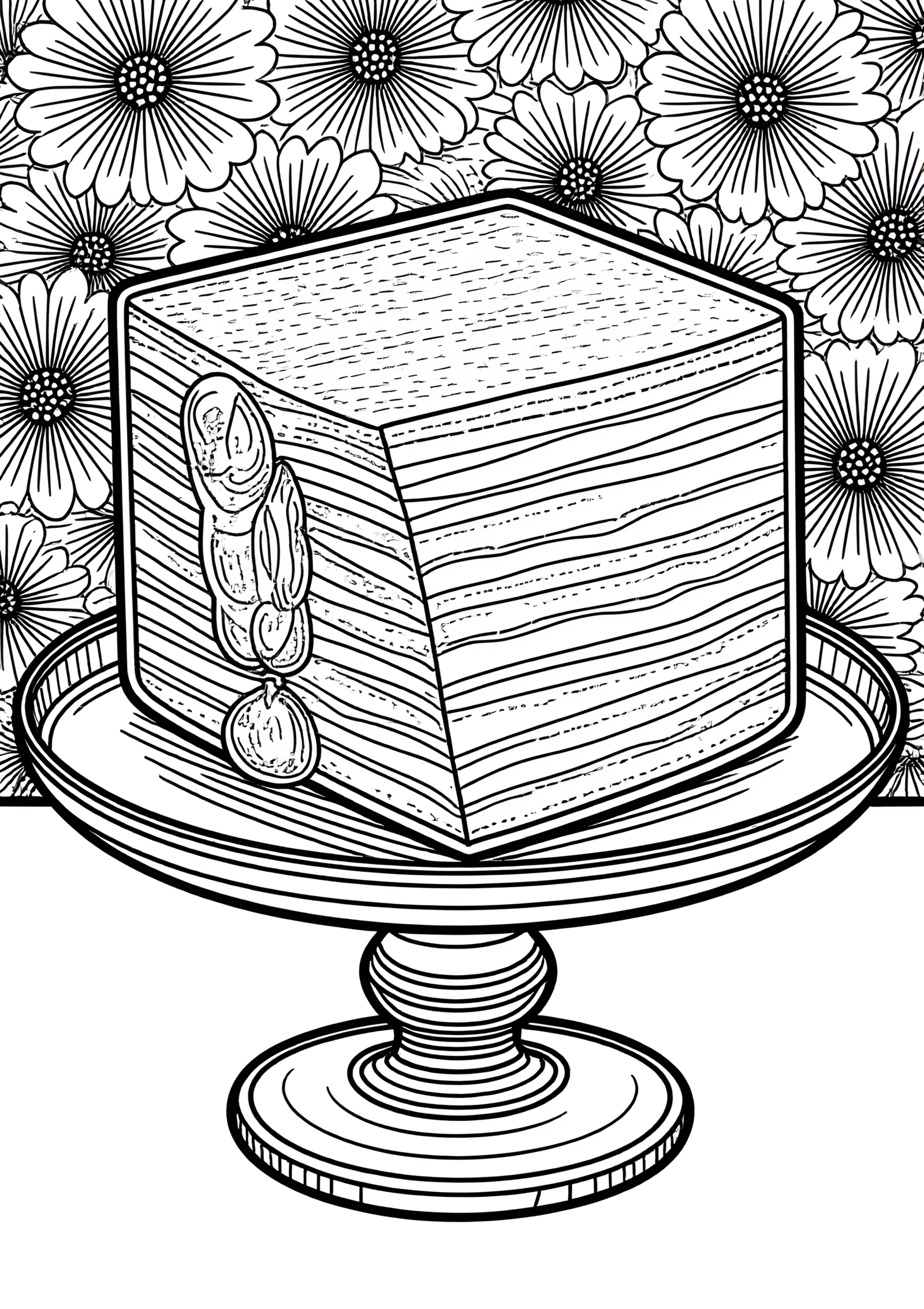 Coloriage Mille-feuilles empilés sur un présentoir en verre, variante 1