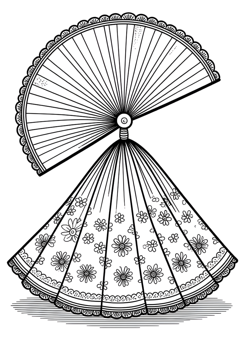 Coloriage Ventail Flamenco Espagnol Dentelle Noire Bois à imprimer gratuitement