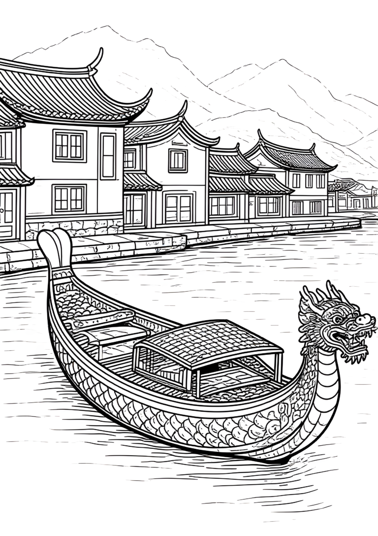 Coloriage Embarcation chinoise dragon-boat à imprimer gratuitement