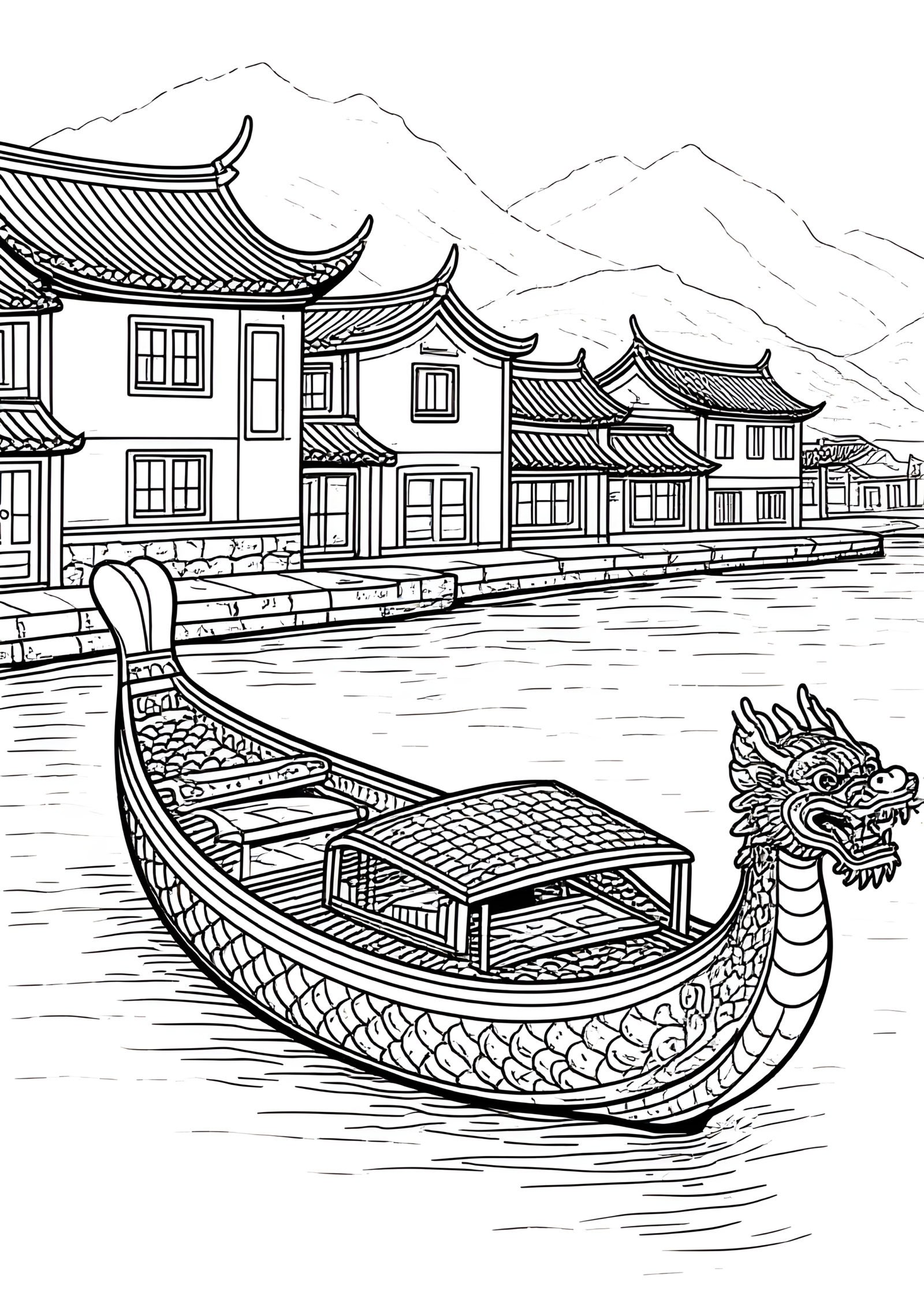 Coloriage Embarcation chinoise dragon-boat, variante 1