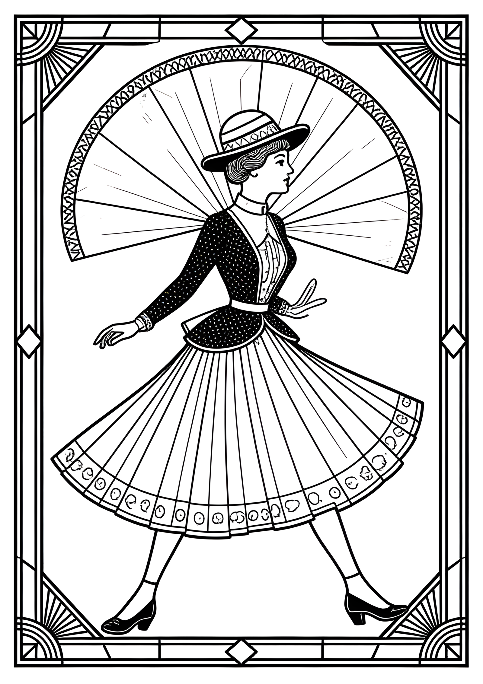 Coloriage Affiche Art Déco Cycliste à imprimer gratuitement