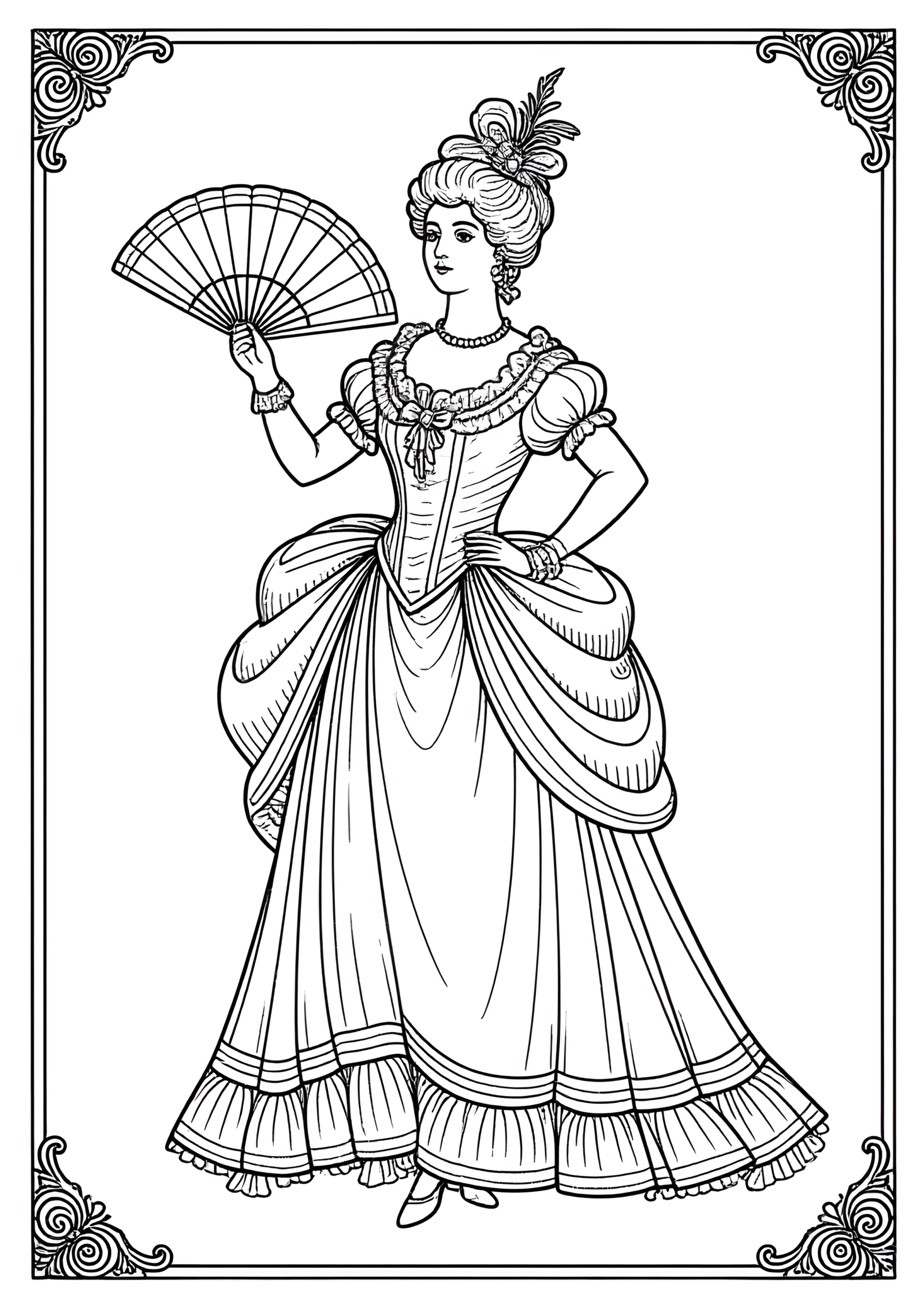 Coloriage Éventail à la marquise, variante 1