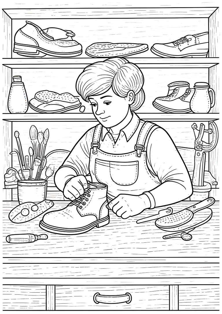 Coloriage atelier de cordonnerie à imprimer gratuitement