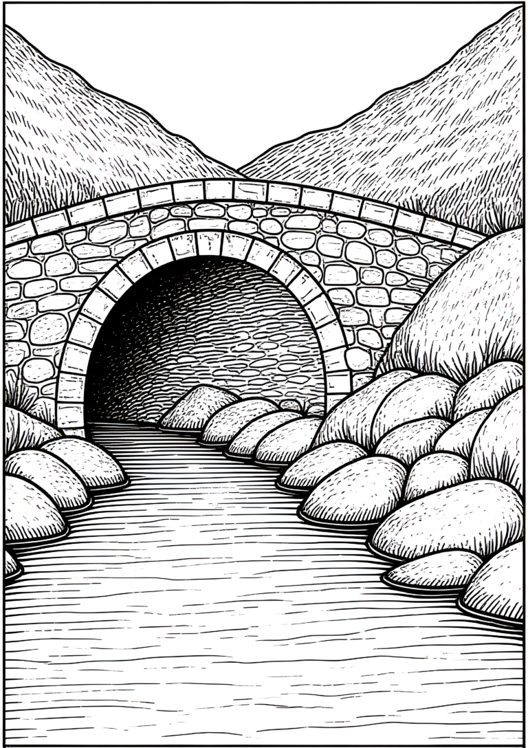 Coloriage Aqueduc De Montagne Avec Arches à imprimer gratuitement