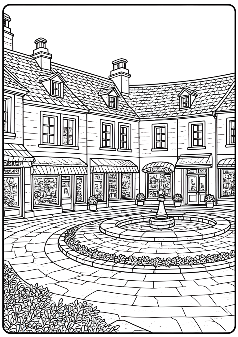 Coloriage Cloître Commerçant À Arcades à imprimer gratuitement