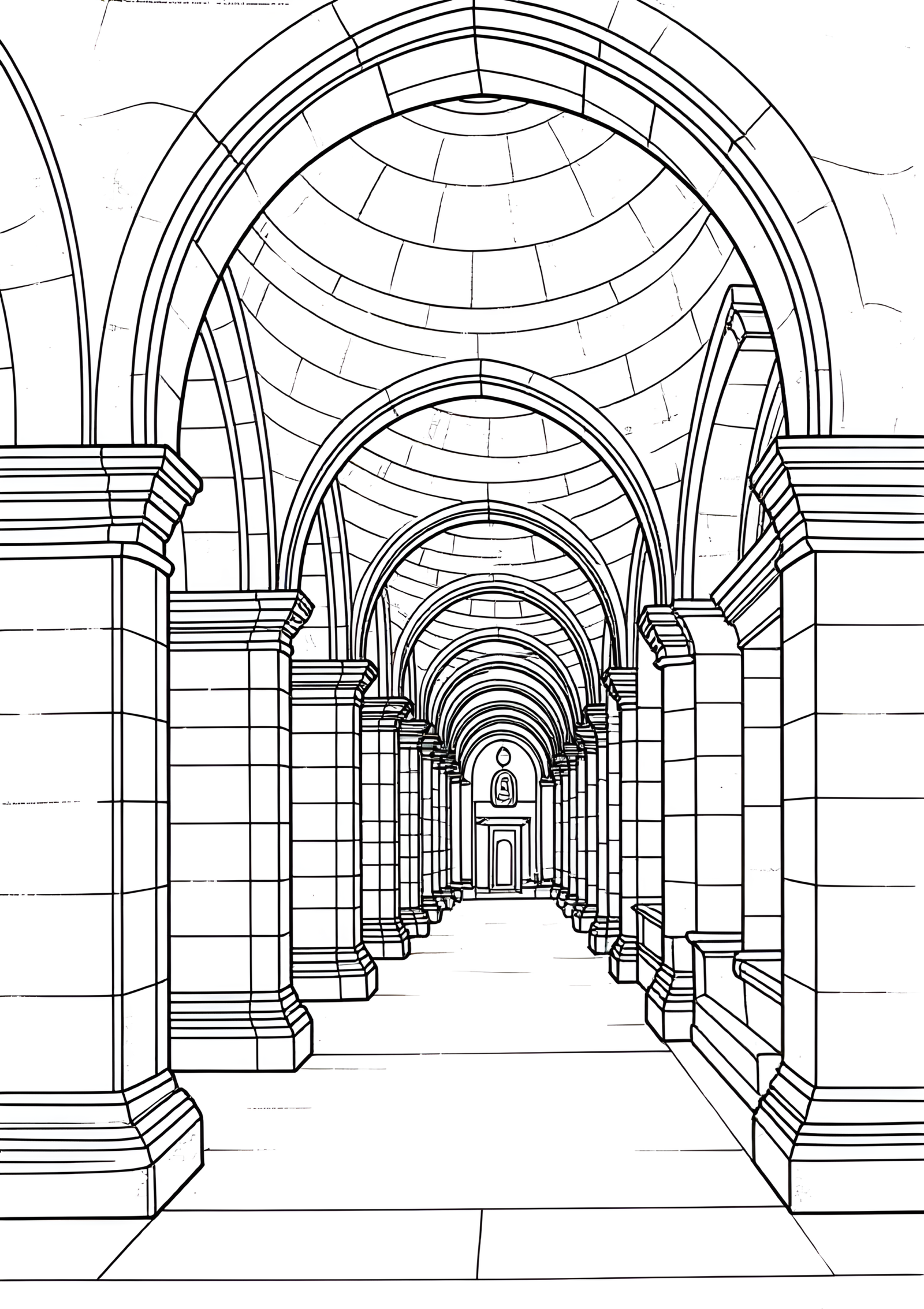 Coloriage Arcade Bordant un Quadrilatère Universitaire à imprimer gratuitement
