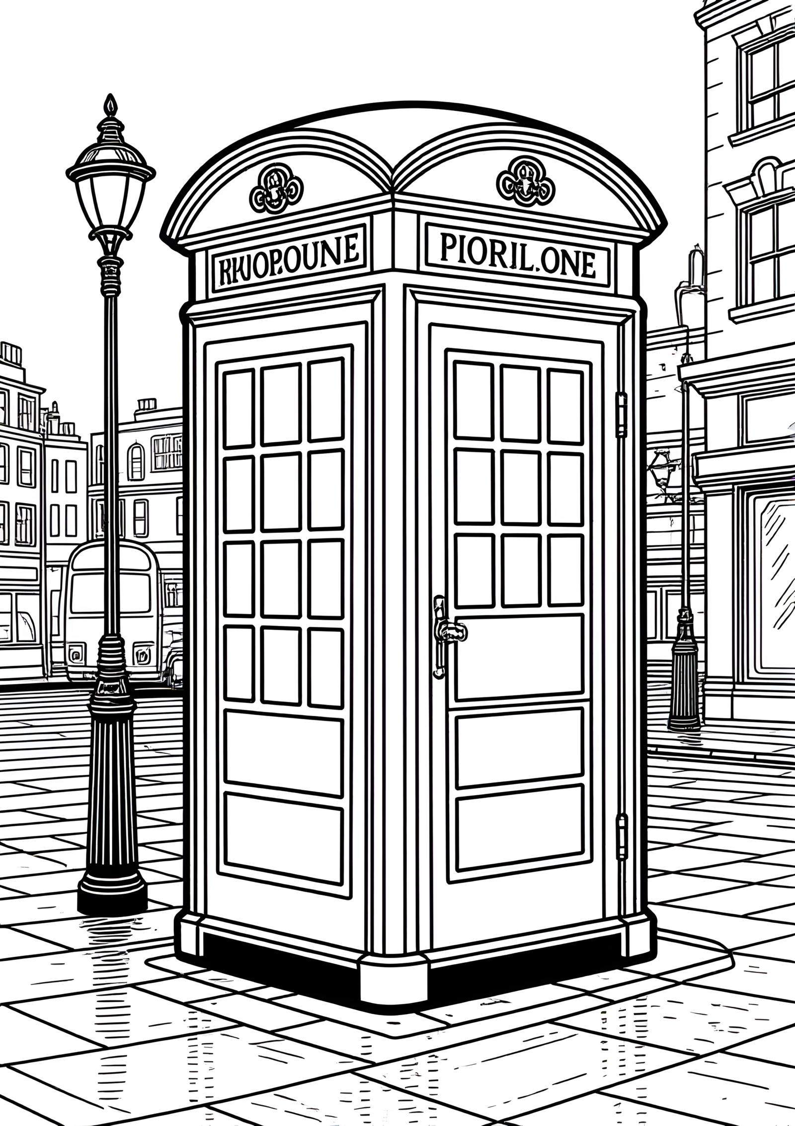 Coloriage Cabine Téléphonique Coréenne à imprimer gratuitement