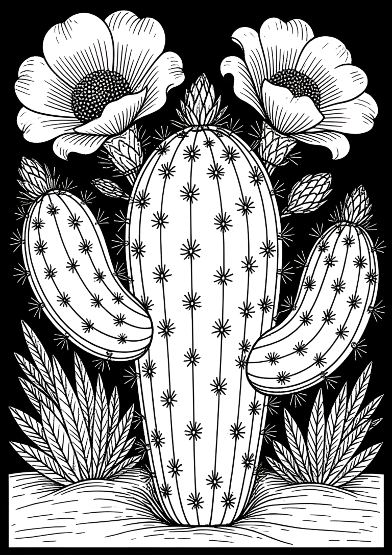 Coloriage Figuier De Barbarie Aux Fruits Rouges à imprimer gratuitement