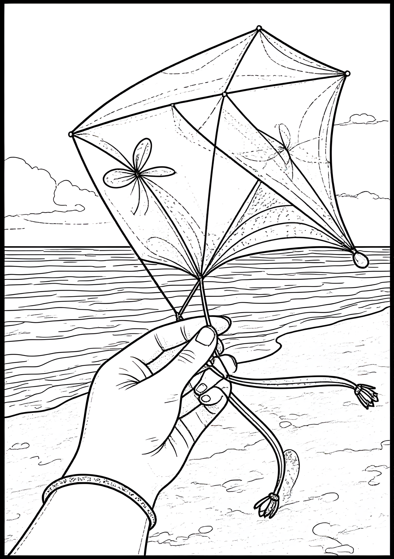 Coloriage Cerf-Volant Miniature Entre Deux Doigts, variante 1