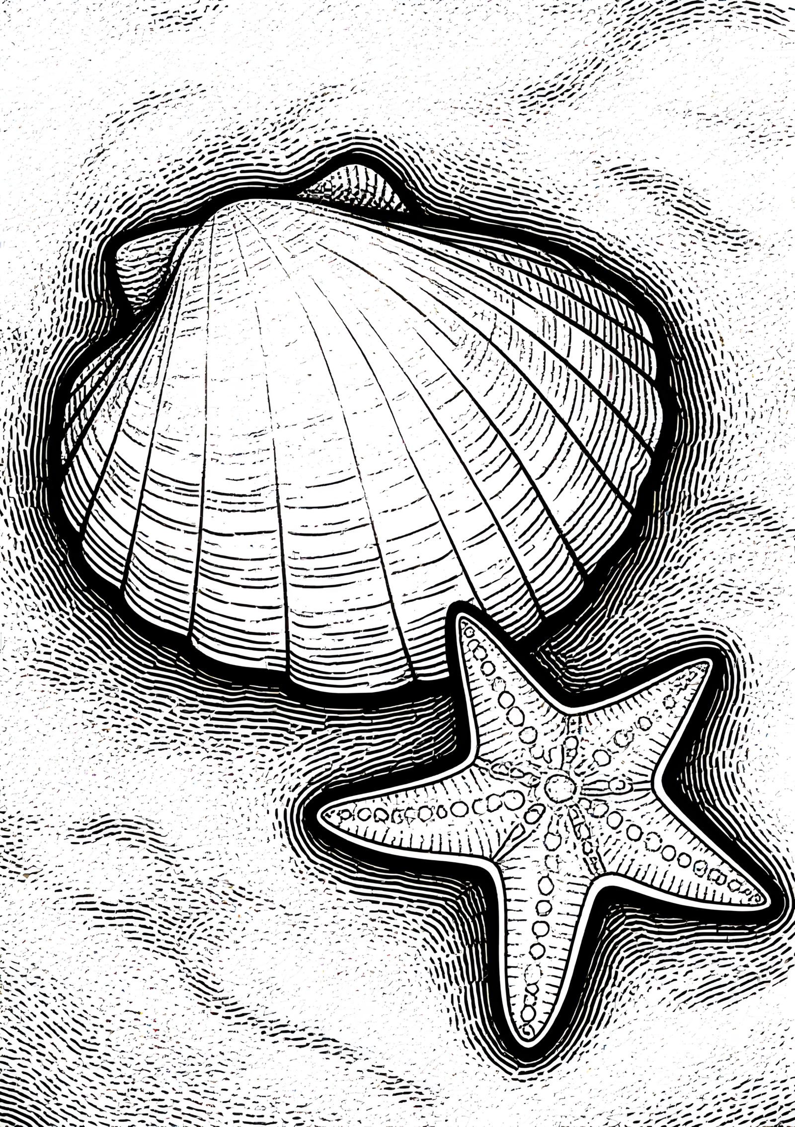 Coloriage Coquille Saint-Jacques Enfouie Dans Le Sable à imprimer gratuitement