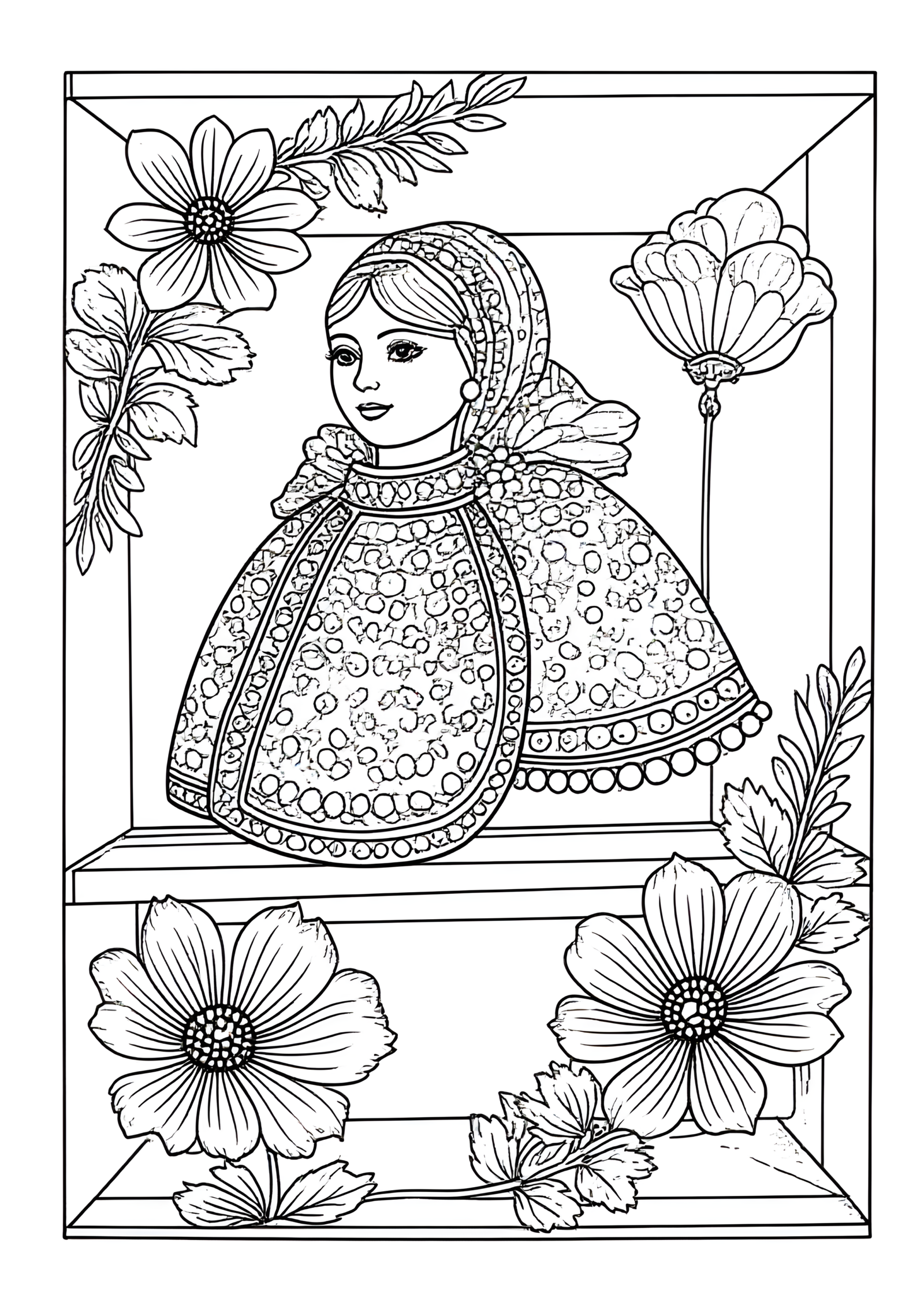 Coloriage Kokoshnik Brodé de Perles, variante 1