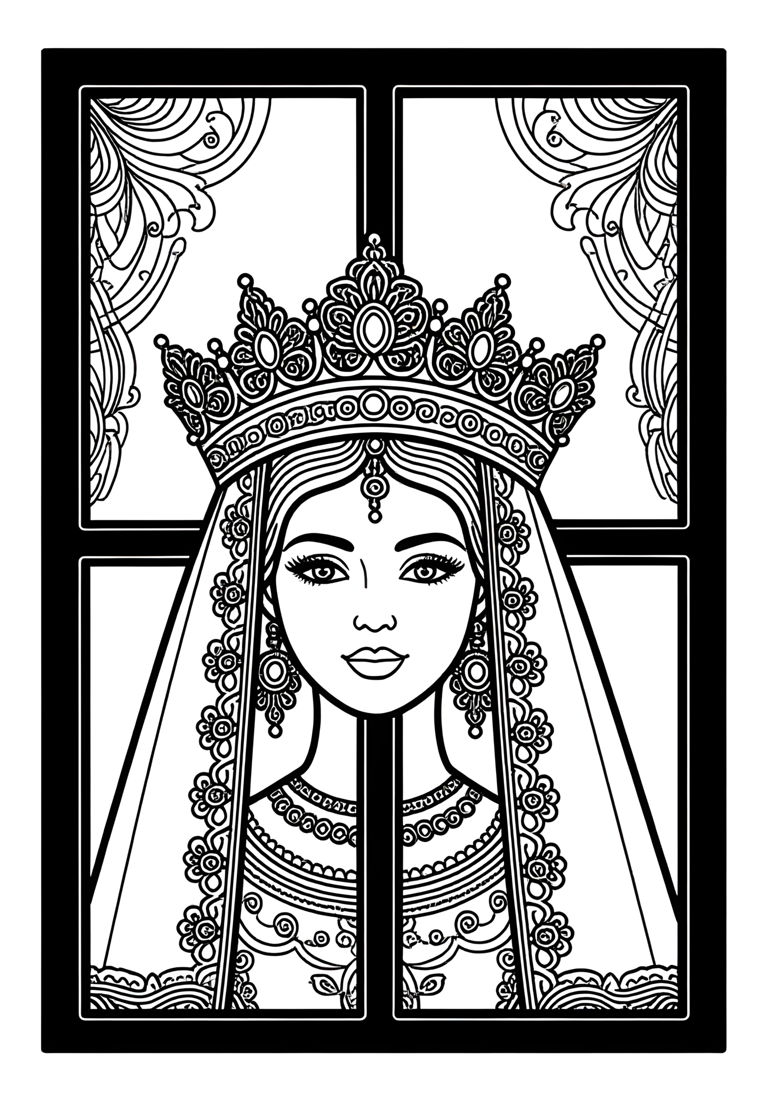 Coloriage Couronne de mariée marocaine en argent et corail, variante 1