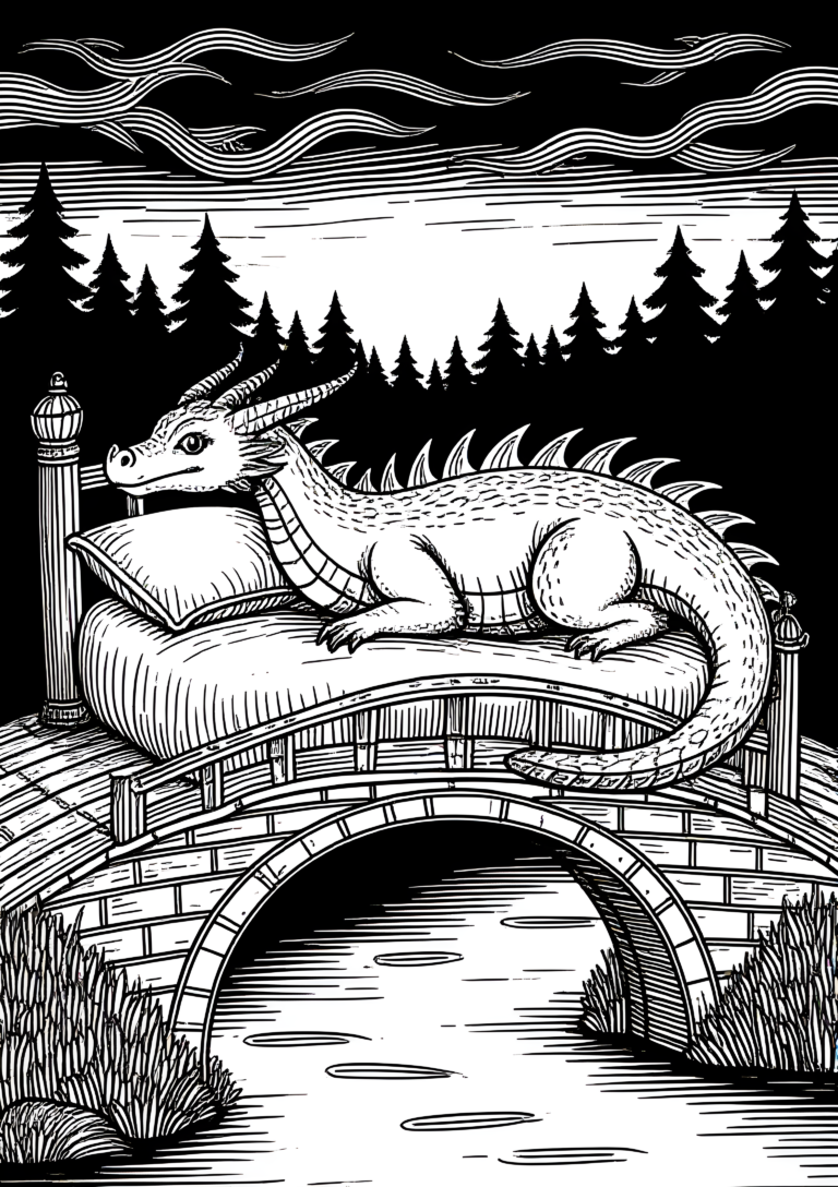 Coloriage Dragon de Feu Dormant sur un Lit de Braises à imprimer gratuitement