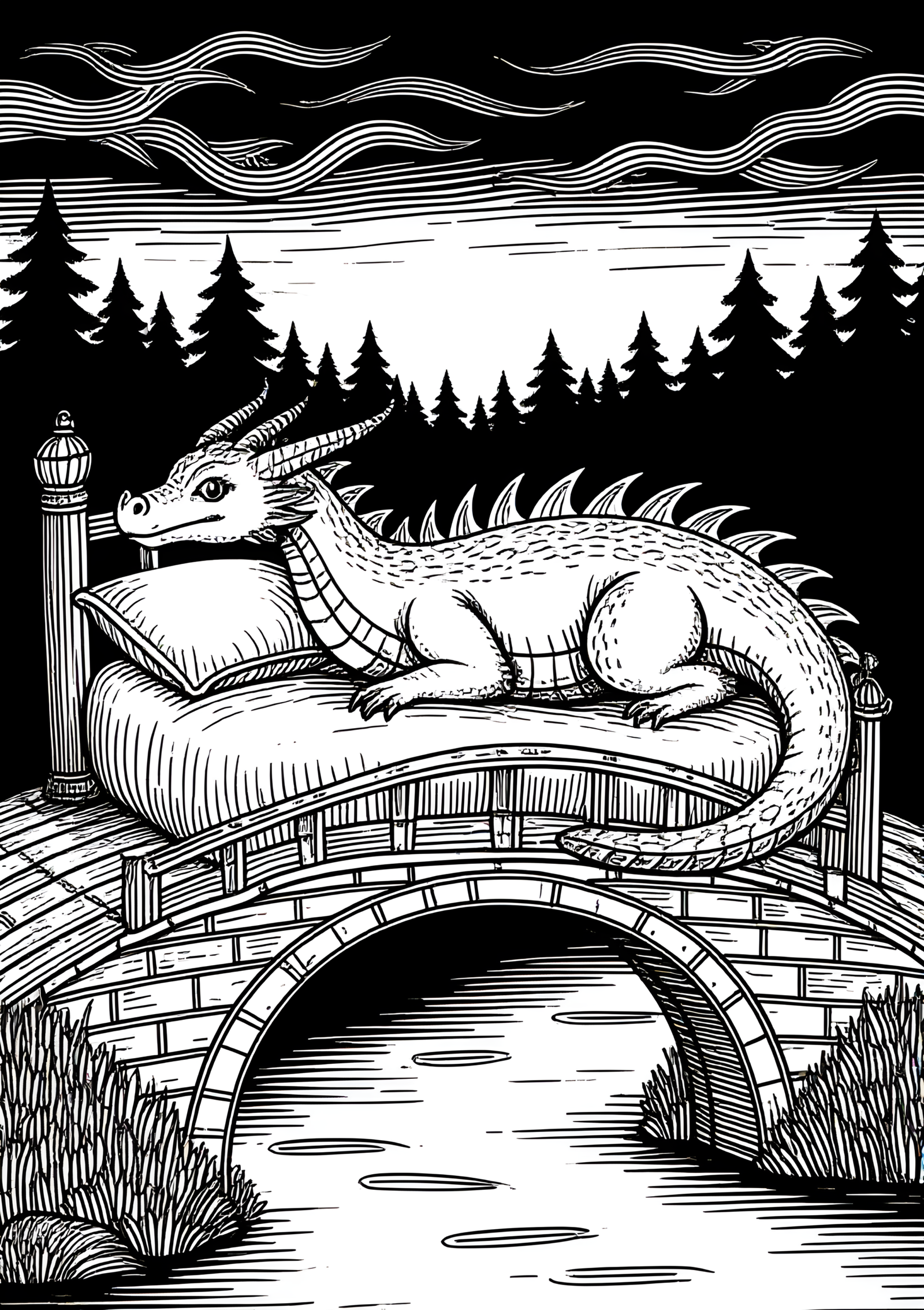 Coloriage Dragon de Feu Dormant sur un Lit de Braises, variante 1