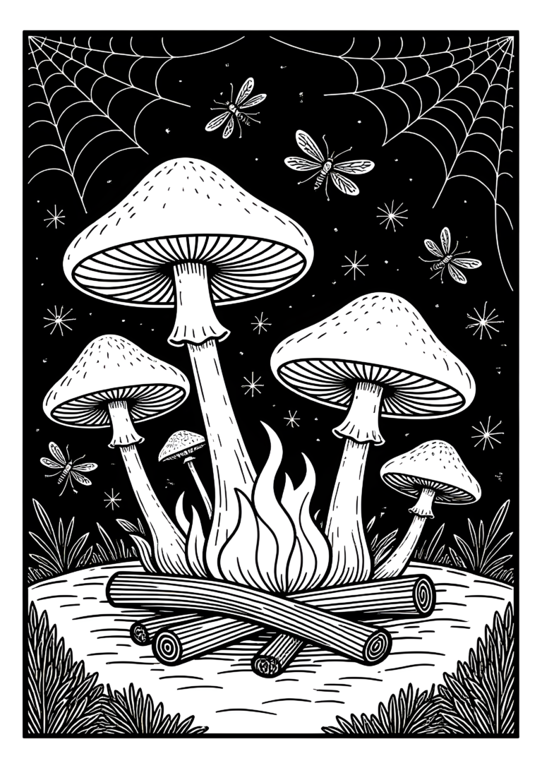 Coloriage Rond de Fées aux Champignons à imprimer gratuitement