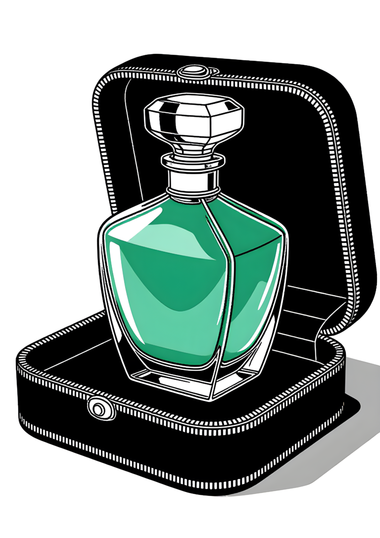 Coloriage FLACON VERT EN VERRE SUR PLATEAU D’ARGENT à imprimer gratuitement