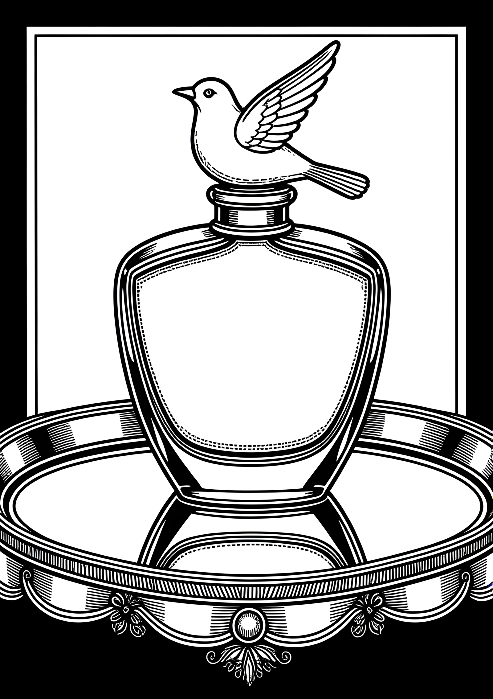 Coloriage Flacon de Parfum à Oiseau Doré à imprimer gratuitement