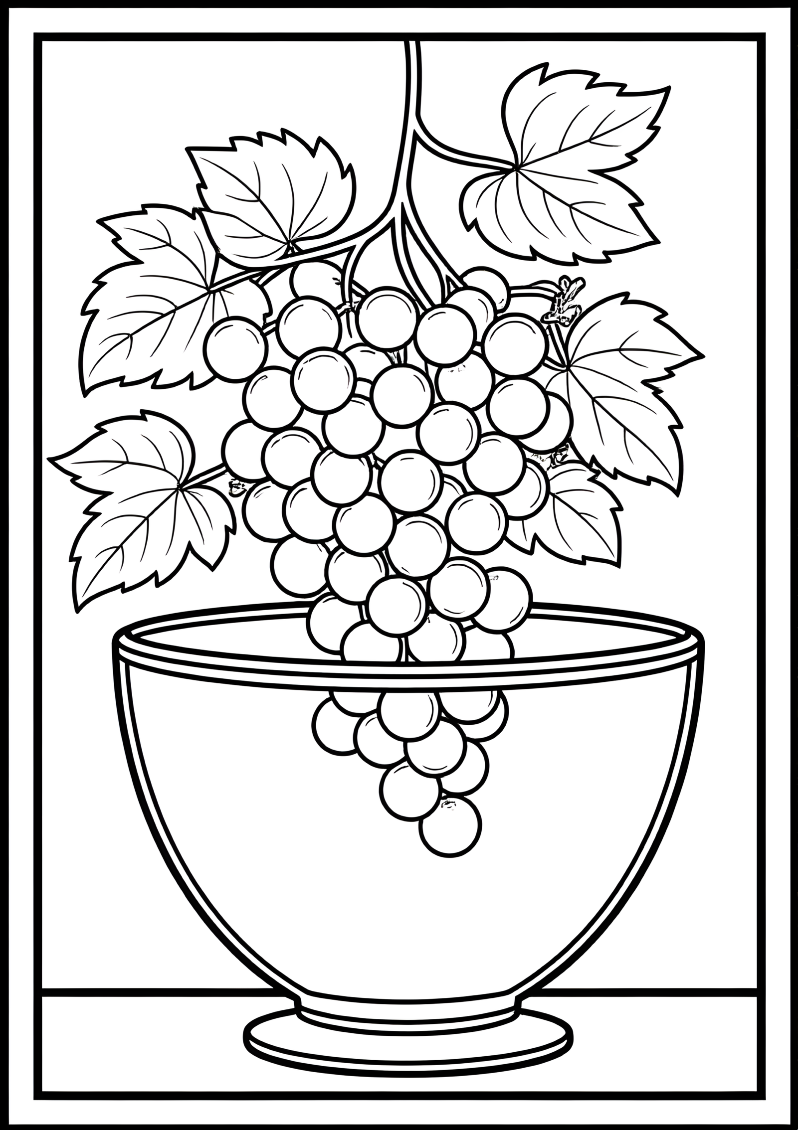Coloriage Grappe de Raisins dans un Bol en Verre à imprimer gratuitement