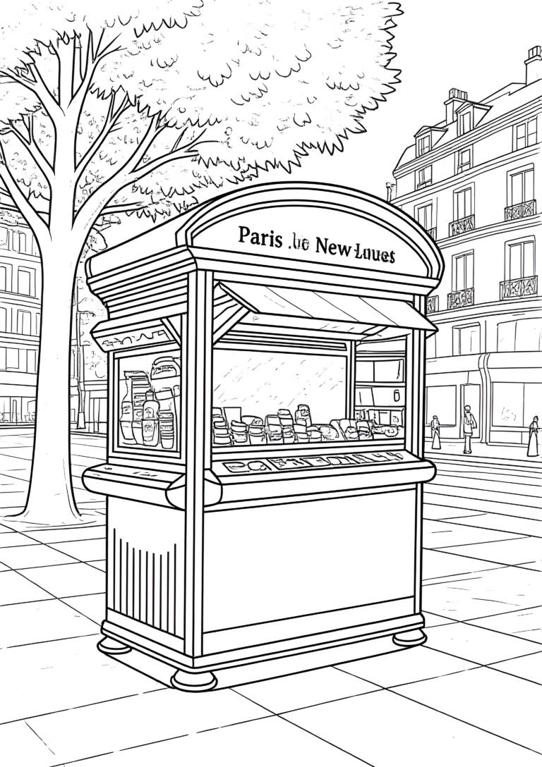 Coloriage Kiosque À Journaux Parisien à imprimer gratuitement