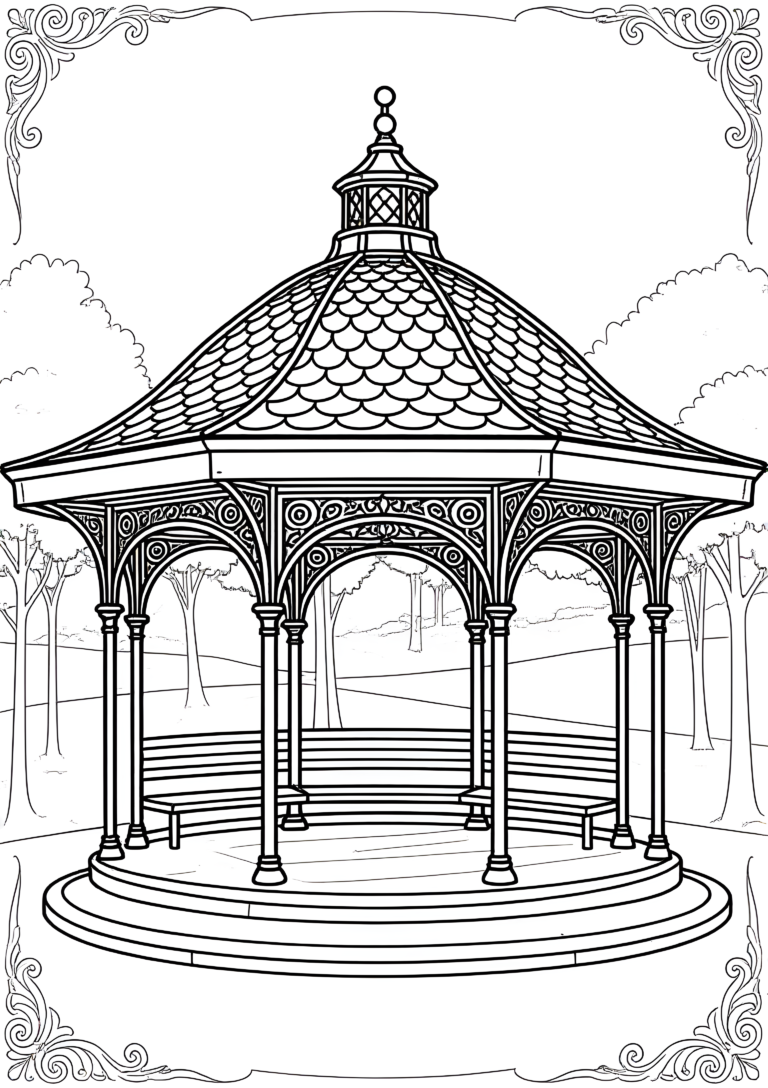 Coloriage Kiosque À Musique En Parc à imprimer gratuitement