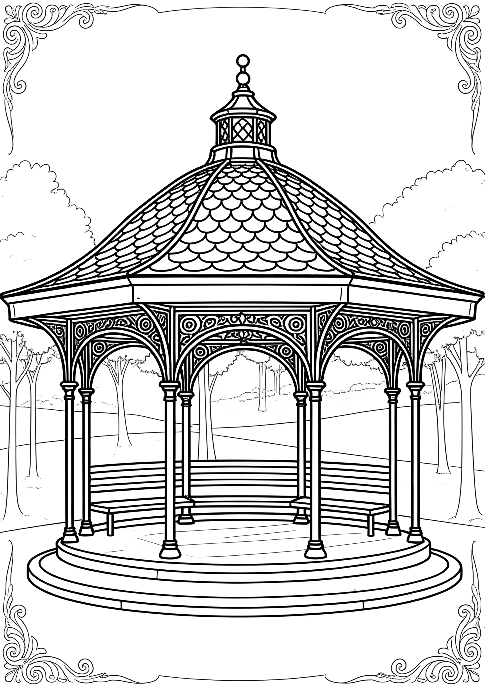Coloriage Kiosque À Musique En Parc à imprimer gratuitement
