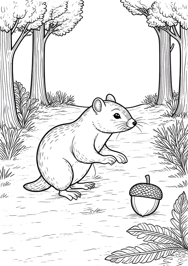 Coloriage Tamia Remplissant un Tronc de Glands à imprimer gratuitement