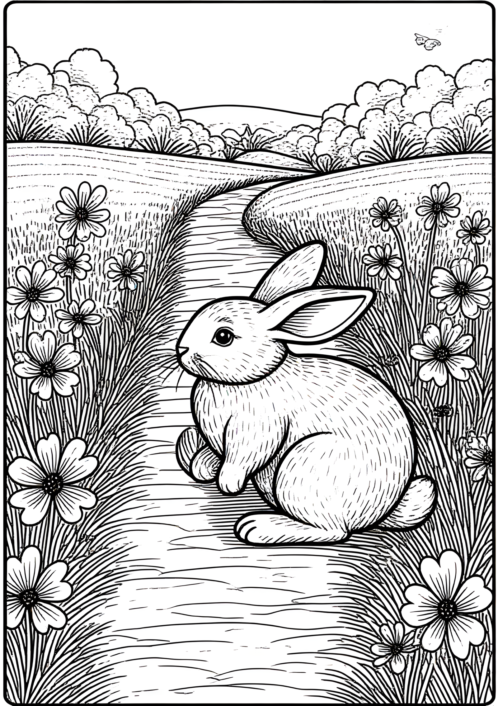 Coloriage Lapin Se Lavant Les Oreilles à imprimer gratuitement